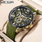 Megir Men's Watch Multi-Function Timing Three Eyes and Six Needles Silicone Quartz Watch 2222G