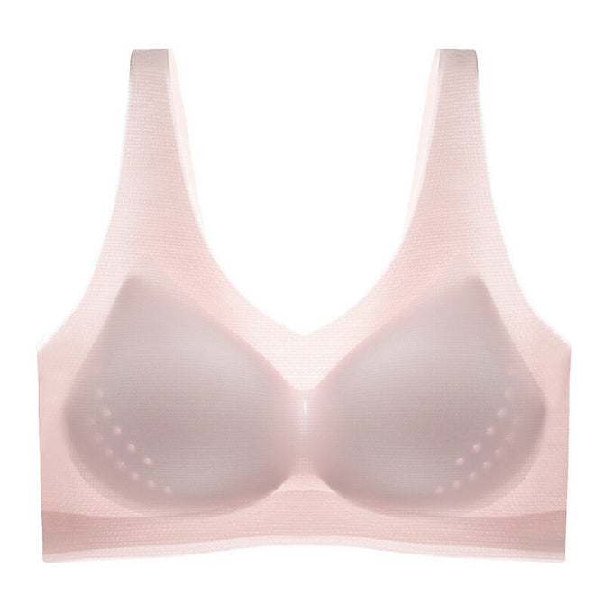 Plus size Thin ice silk beautiful back gather bra wrap chest underwear deep V breathable small chest vest type seamless sleep bra women