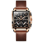 OLEVS Men's watch big dial square leather watch men students waterproof luminous quartz watch 9919wm