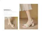 Chunky heel sandals women's 2022 summer new fairy wind bow pleated pearl word buckle high-heeled sandals women ZR1138-1