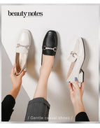 British leather shoes women's thick heel 2022 autumn new black single shoes mid-heel large size women's shoes 189-4