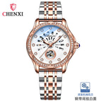 Chenxi new fashion luminous waterproof watch women's solid steel belt hollow automatic mechanical watch