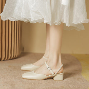 Sandals women's summer 2022 new square toe gentle all-match thick heel sandals women's small fragrance sandals women 17834-3