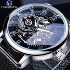 Forsining Watch Men's Fashion Casual Mesh Belt Hollow Gold Manual Mechanical men business Watch SLZe92