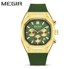 Megir Men's Watch Multi-Function Chronograph Calendar Square Fashion Sports Watch Male 2215