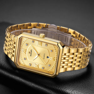 SWISH 0118 New rectangular men's steel belt simple sports outdoor calendar quartz watch waterproof watch