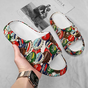 Man's Sandals Selipar Lelaki with Beer Cap Graffiti Slippers For Daily Slaid (40-45) Men slides