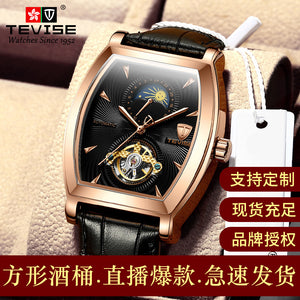 TEVISE men's watch Wine barrel square tourbillon fashion mechanical men's watch 8383d
