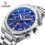 Chenxi Multi-Functional Men's Watch Moon Calendar Timing Waterproof Black Steel Belt Quartz Watch CX-962