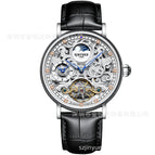 KINYUED New Dual Time Zone Skeleton Luminous Automatic Mechanical Watch Men's Fashion Business Belt Mechanical Watch J078