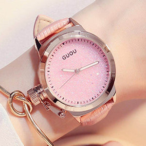 GUOU 8181 Women Watches Ladies Watch Luxury Sparkling Diamond Watch Leather Strap Clock Women's Watches