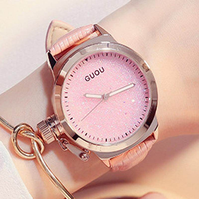 GUOU 8181 Women Watches Ladies Watch Luxury Sparkling Diamond Watch Leather Strap Clock Women's Watches
