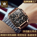 OLEVS Men's watch big dial square leather watch men students waterproof luminous quartz watch 9919wm