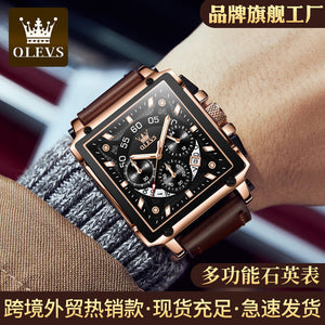 OLEVS Men's watch big dial square leather watch men students waterproof luminous quartz watch 9919wm