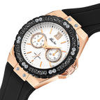 MISSFOX Watch Silicone Korean Version Versatile Diamond Fashion Three Eyes Quartz Ladies Watch 2593