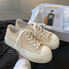 Canvas shoes women's thick-soled increase korean big-toed shoes 2021 new retro student white shoes 508