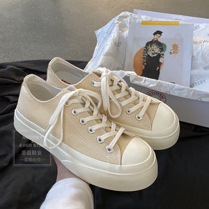 Canvas shoes women's thick-soled increase korean big-toed shoes 2021 new retro student white shoes 508