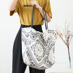 Korean version forest art print canvas bag net red stitching pattern handbag casual retro large capacity shoulder bag SR1089