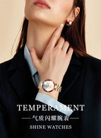 Seno Small Dial Cyno Starry Sky Rhinestone Crystal Multi Crest Glass Solid Fine Steel Belt Watch for Women with box gift