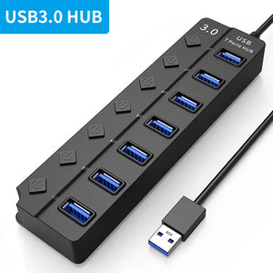 4/7 Ports USB Hub USB 3.0 2.0 Hub Extensions High Speed Splitter Adapter Socket Powered with ON/OFF Switch For Laptop Computer