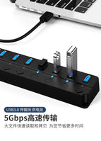 4/7 Ports USB Hub USB 3.0 2.0 Hub Extensions High Speed Splitter Adapter Socket Powered with ON/OFF Switch For Laptop Computer