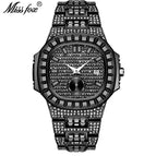MISSFOX fashion punk hip hop full diamond men's watch gold waterproof calendar quartz watch tide V299