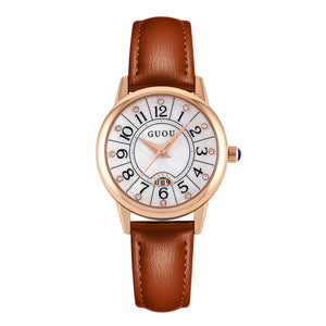 GUOU 6044 watches Women's Fashion Trend Large Dial Belt Quartz Watch Retro Versatile Waterproof Watch for women