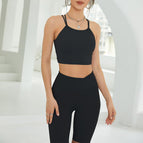 New Slim Back Sports Bra with Raised Hip Women's Summer Fitness Yoga Suit Sports Shorts Set WXM285+WFK037