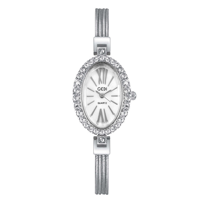 GEDI new full diamond personality niche oval watch ladies light luxury fashion bracelet quartz watch feminine temperament 2754