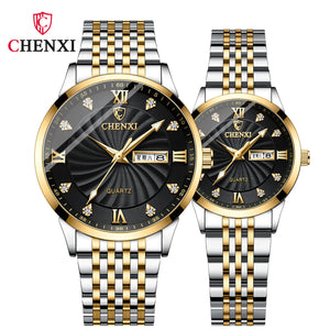 CHENXI Business Dual Calendar Watch Couple Steel Strap Watch in Stock Men's and Women's Quartz Watch CX-8212A inter-gold