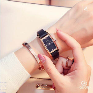 GUOU 8085 Watches Luxury Crystal women's watch Fashion Genuine Leather Ladies Watch Lady Hour Rectangle Clock