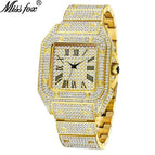 Missfox gold Roman high-end hip-hop star-studded diamond square men's watch fashion quartz watch V324