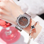 2021 Fashion Women Watches Lady Big Dial Rose Gold Wristwatches Waterproof Rubber Strap Rhinestone Bling Clocks Gifts for Women