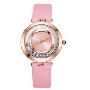 GUOU 8039 Hot Sale Ladies Watch Montre Femme Luxury Women's Watches Rhinestone Watch Bracelet Genuine Leather Clock