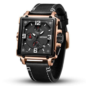 Megir watch men's retro fashion square multi-functional calendar Leather Men's quartz men's casual watch 2061