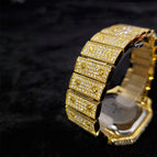 Missfox gold Roman high-end hip-hop star-studded diamond square men's watch fashion quartz watch V324