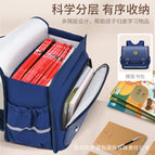 Trendy horizontal board primary school bag girls high-quality leather backpack boys ridge multi-layer large capacity