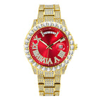 MISSFOX Watch for men fashion full diamond hip hop diamond week calendar men's quartz watch V332A