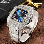 MISSFOX watch Roman scale high-end fashion diamond full diamond square men's watch women's watch round classic fashion quartz watch V324-2