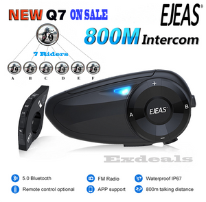 EJEAS Q7 With Remote Wireless Waterproof Interphone Headsets FM Bluetooth 5.0 Motorcycle Intercom Helmet Headset Upto 7 Riders