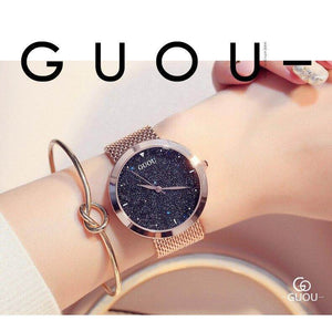 GUOU 8178 Ladies Watch Top Luxury Brand Rose Gold Mesh Quartz Wristwatch Women Casual Wrist Bracelet Watches Woman Dress Clock