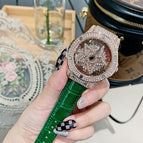 full diamond inlaid diamond rotary dial belt women's watch hollow transparent fashion women's watch feminine temperament five star