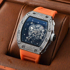 Watch for men Richard Trendy Fashion Hollowed-out Quartz Watch Diamond Silicone Electroplated Barrel-Shaped Men's and Women's Watch 9924