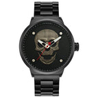 WWOOR Fashion Skull Men's Mesh Quartz Watch Black Solid Steel Creative Casual Watch 8867
