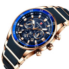 Reward Men's watch sports multi-functional three eyes calendar luminous waterproof steel quartz watch