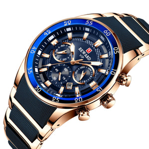 Reward Men's watch sports multi-functional three eyes calendar luminous waterproof steel quartz watch