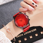 GUOU 8107 Stylish Ladies Large Dial Diamond Watch Black Purple Leather Strap Wrist Watch Women's Watches