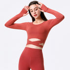 2022 new yoga clothing spring and autumn sports fitness yoga Top quick-drying and thin cross-bull yoga long-sleeved shirt 8080