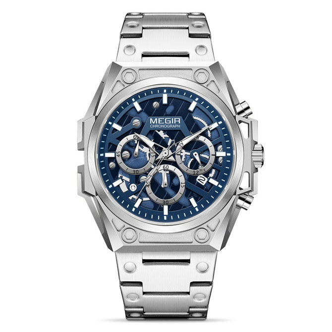 Megir Watch Men Stainless Steel Hollowed Fashion Sports Timing Quartz Steel Timepiece 4220