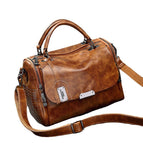 2021 spring and summer new fashion retro oil wax leather handbag shoulder messenger Boston female bag D128